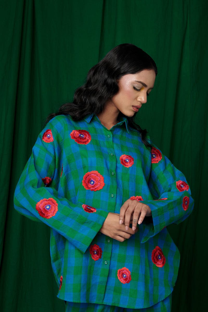Forest Linen Oversized Flared Shirt - Sale
