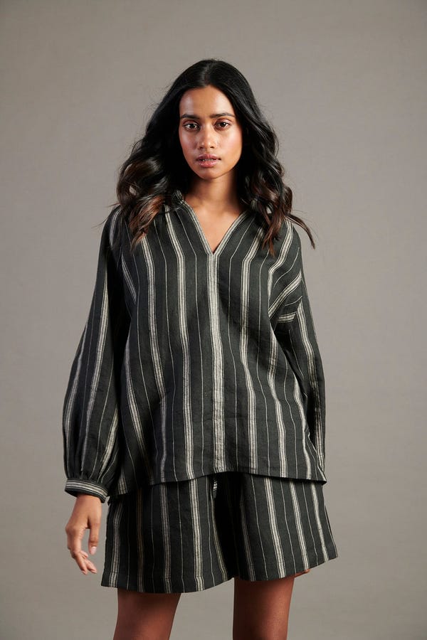 Saphed — Dhaari Linen Billow Top - Sale