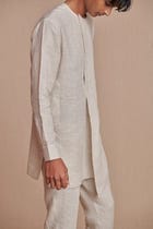 Undyed Pinstripe Linen Side Open Kurta Set - Sale view 5