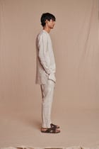 Undyed Pinstripe Linen Side Open Kurta Set - Sale view 9
