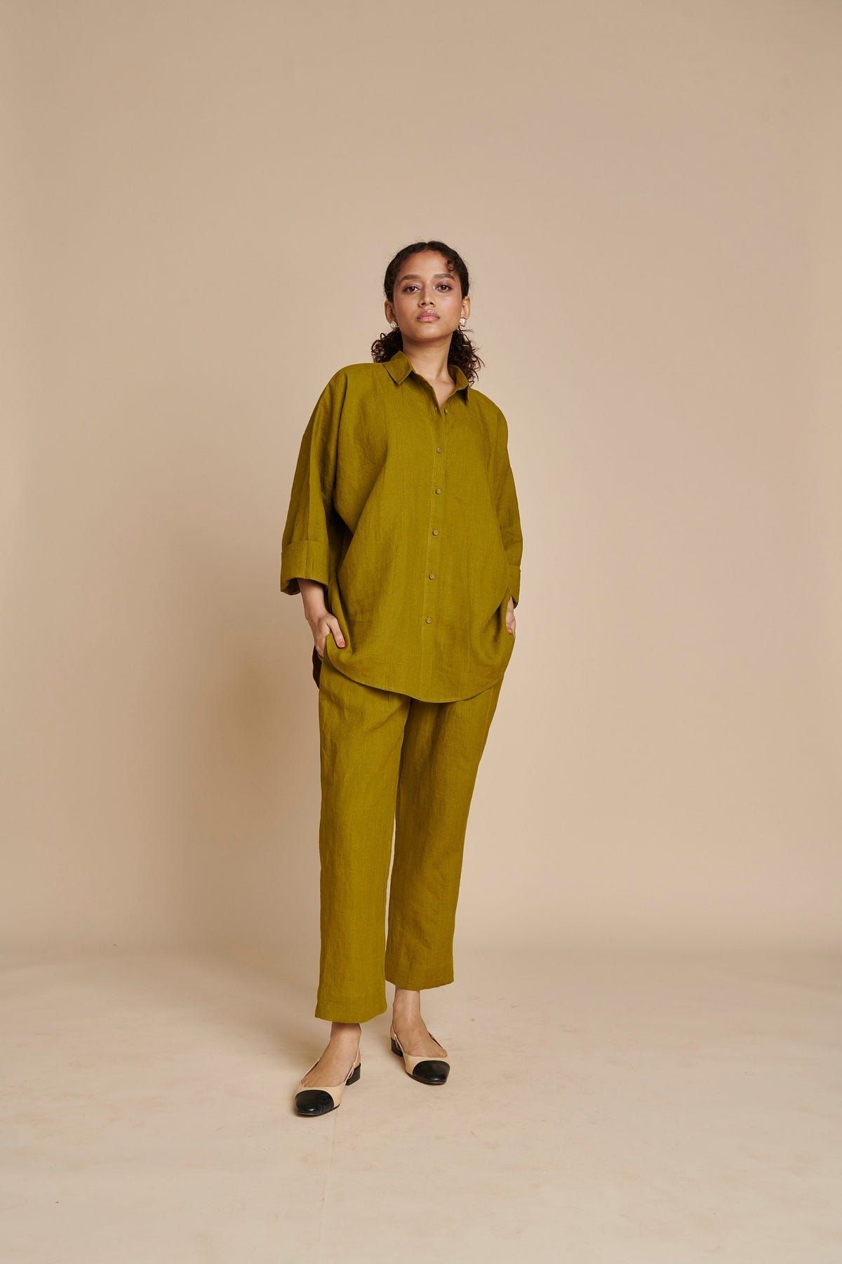 Mehendi Linen Pleated Pants - Sale - image 1