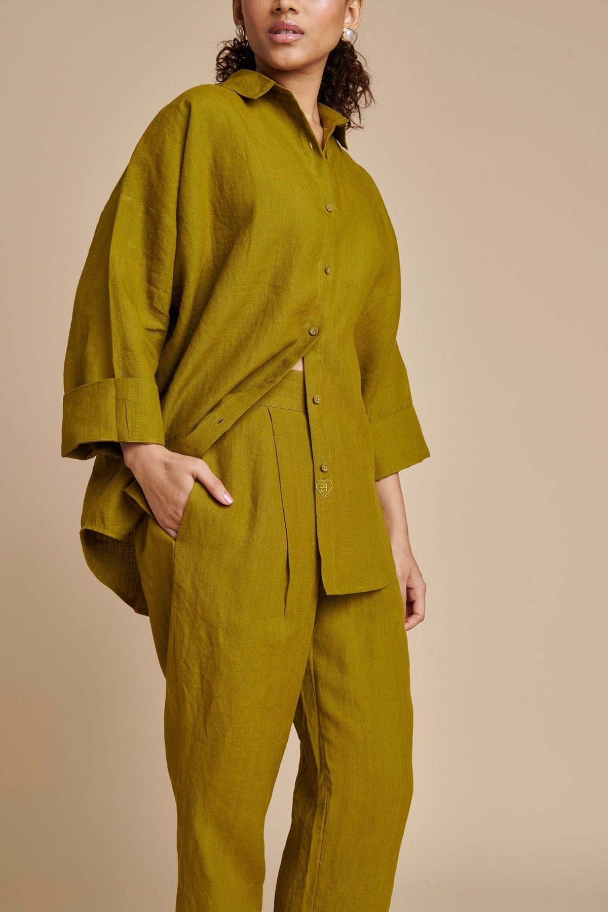 Mehendi Linen Pleated Pants - Sale - image 2