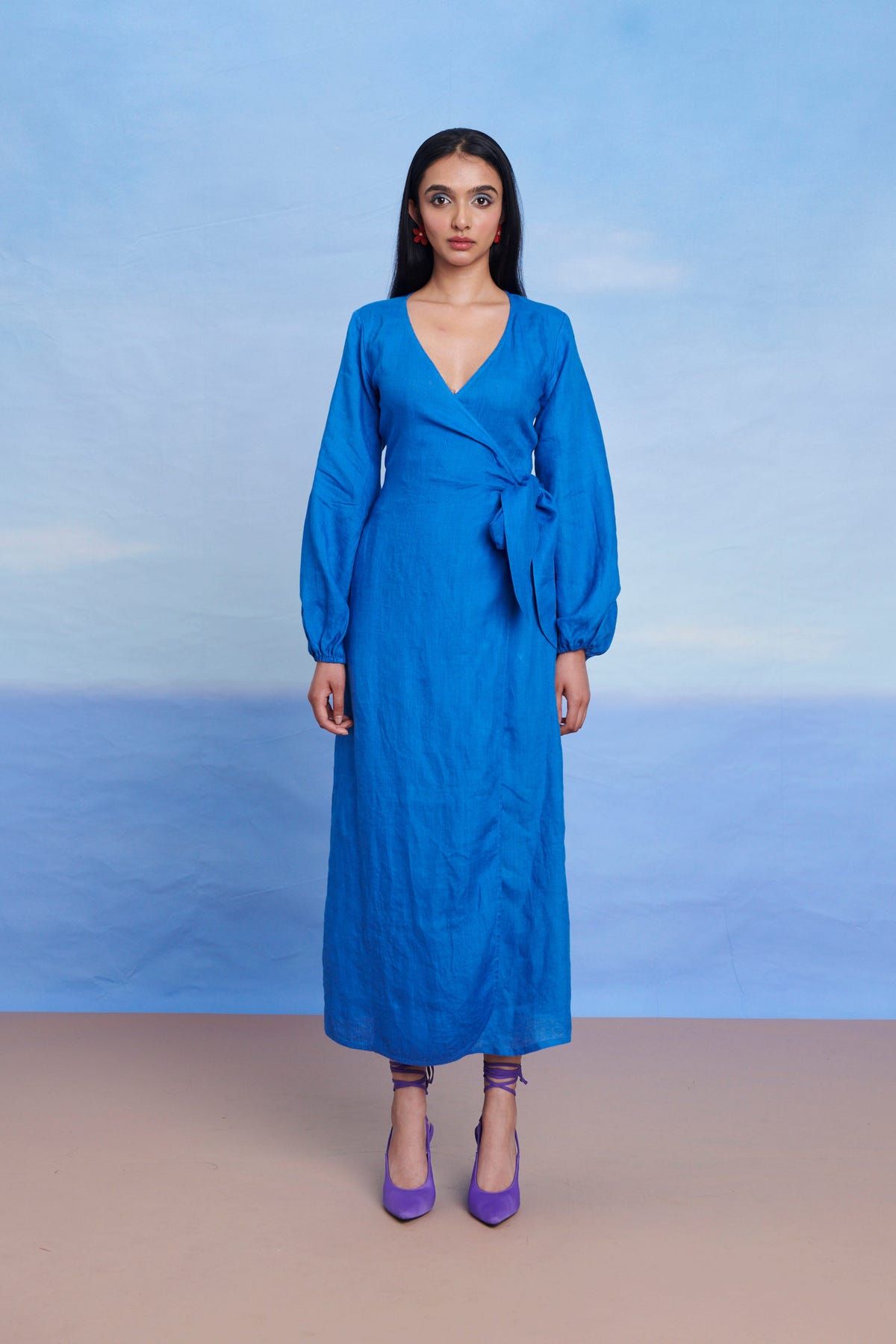 Santorini Linen Wrap Billow Dress - Sale - image 3