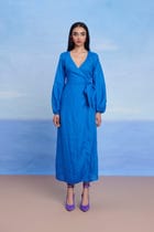 Santorini Linen Wrap Billow Dress - Sale view 3