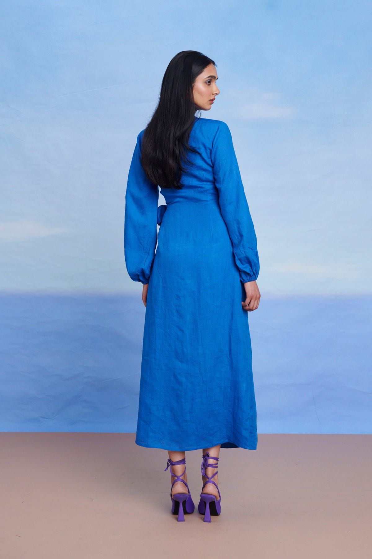 Santorini Linen Wrap Billow Dress - Sale - image 4