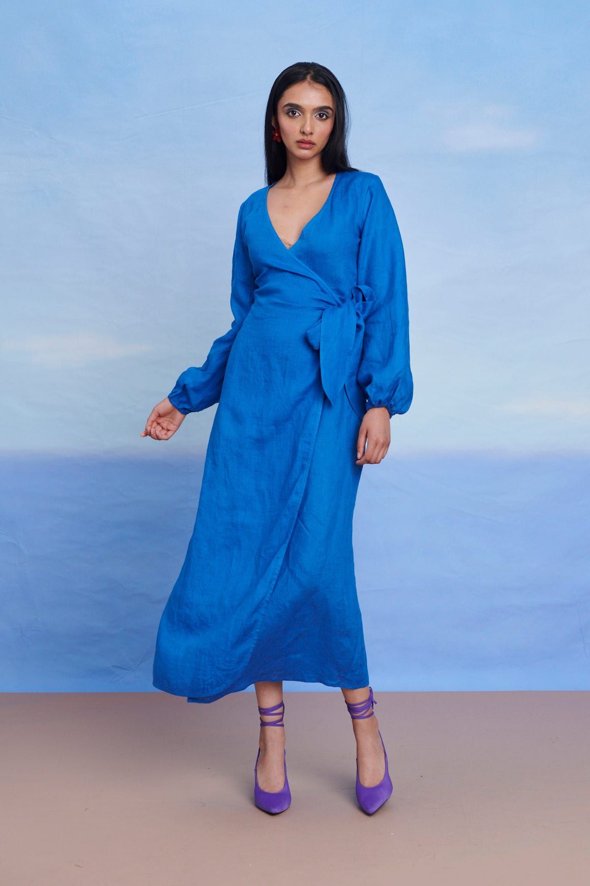 Santorini Linen Wrap Billow Dress - Sale - image 5