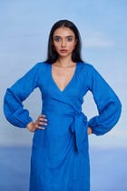Santorini Linen Wrap Billow Dress - Sale view 6