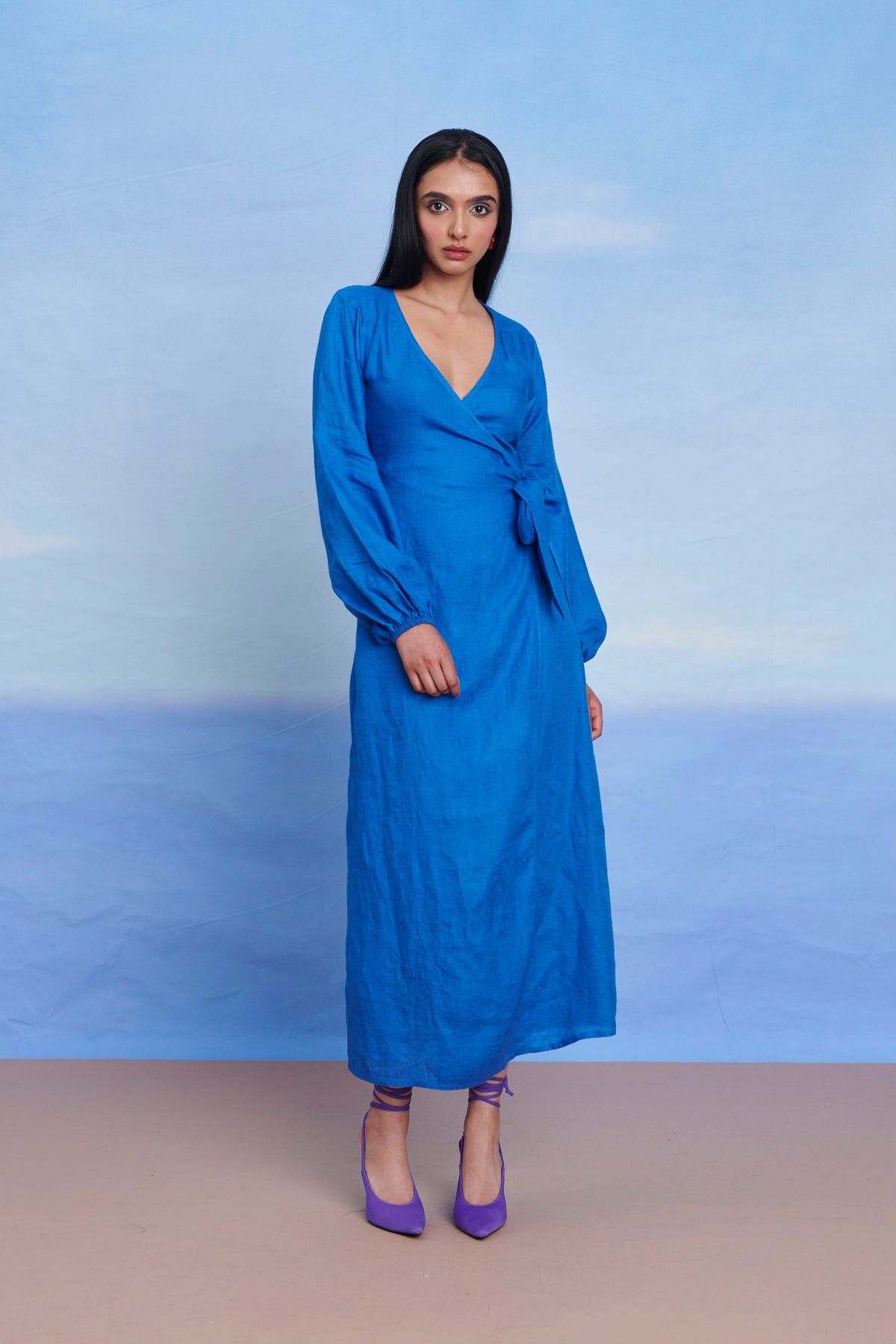 Santorini Linen Wrap Billow Dress - Sale - image 8
