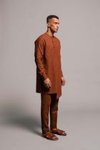 Mocha Co-Linen Men's Side Open Kurta Set - Sale view 3