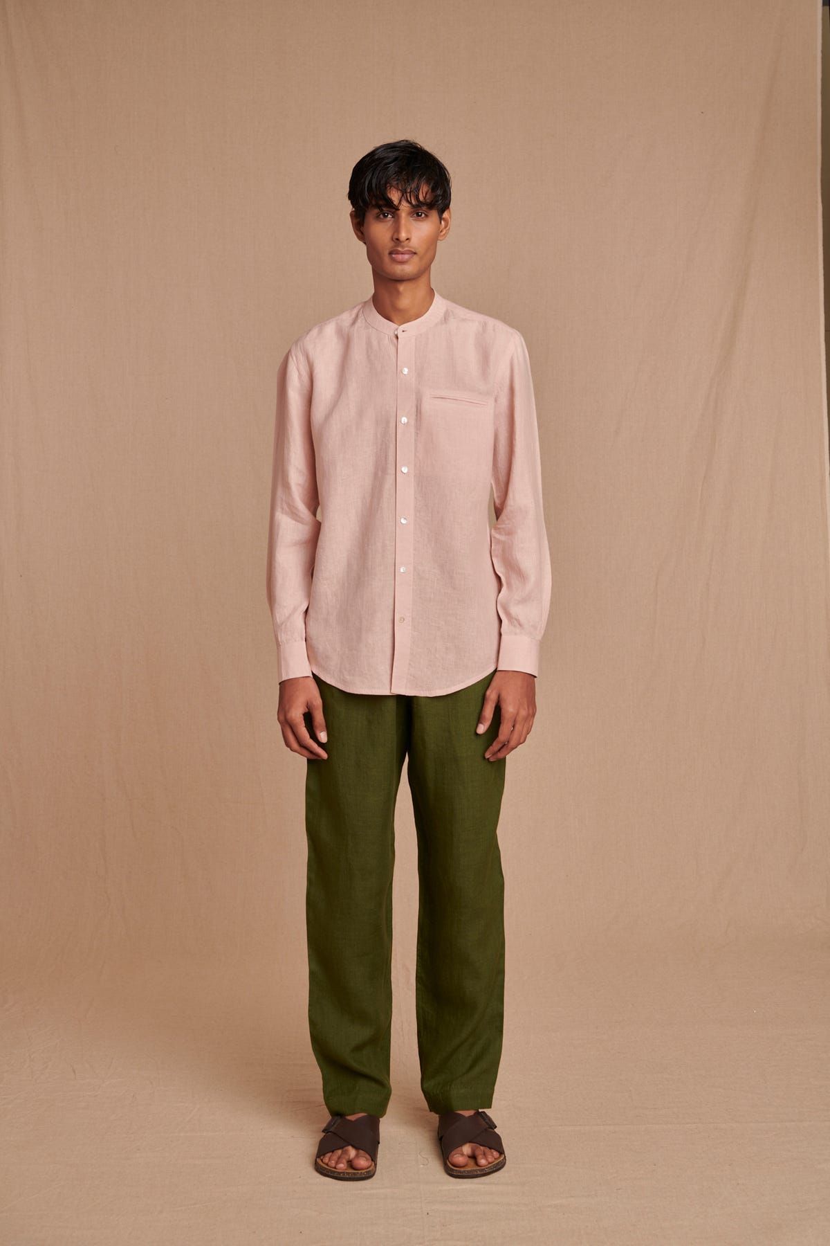 Blush Linen Men's Band Collar Shirt – Slim Fit - image 2