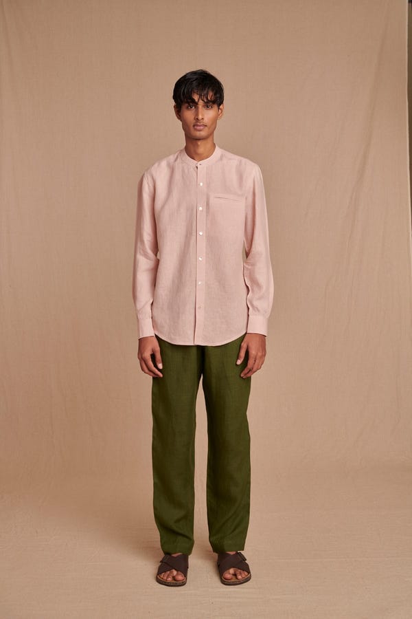 Saphed — Blush Linen Men's Band Collar Shirt – Slim Fit