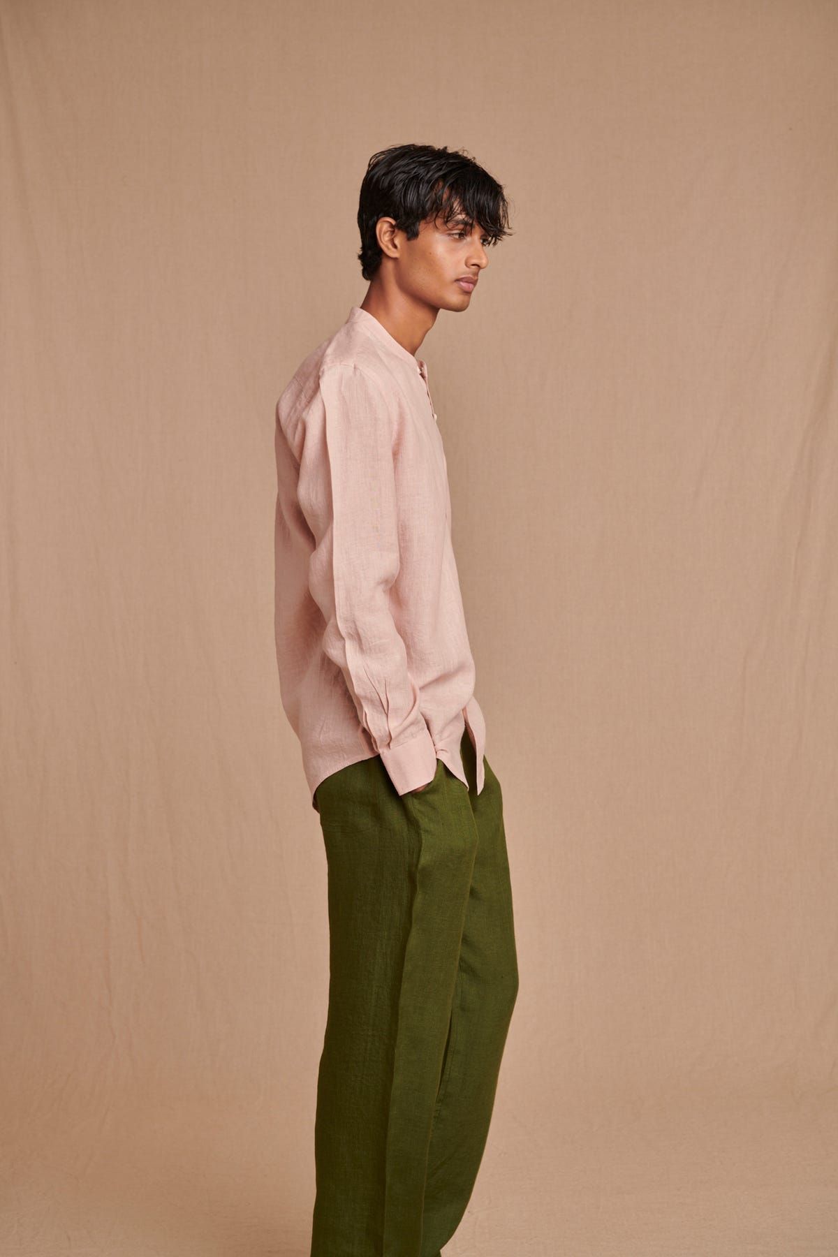 Blush Linen Men's Band Collar Shirt – Slim Fit - image 4