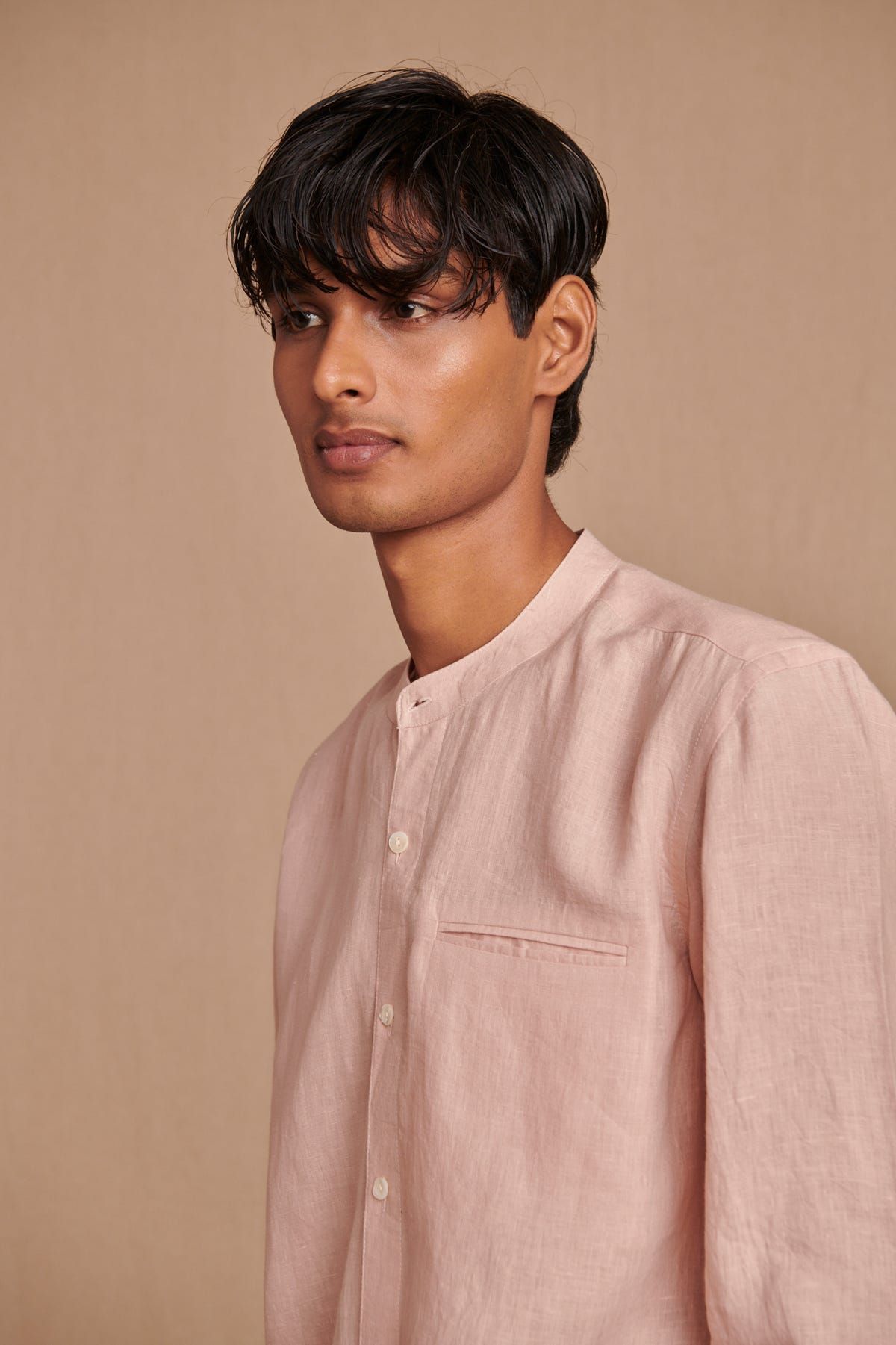 Blush Linen Men's Band Collar Shirt – Slim Fit - image 5