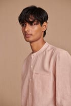 Blush Linen Men's Band Collar Shirt – Slim Fit view 5