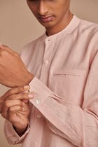 Blush Linen Men's Band Collar Shirt – Slim Fit view 6