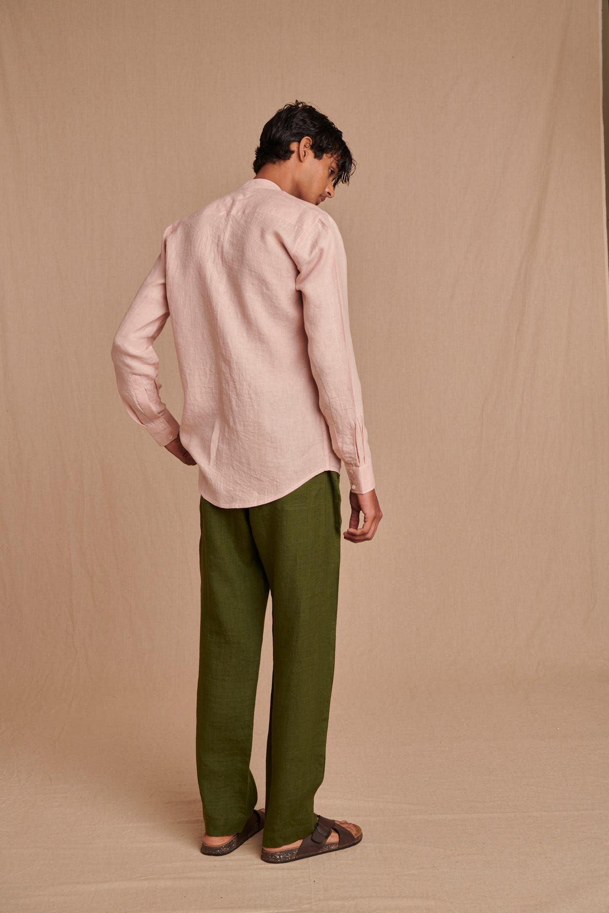 Blush Linen Men's Band Collar Shirt – Slim Fit - image 7