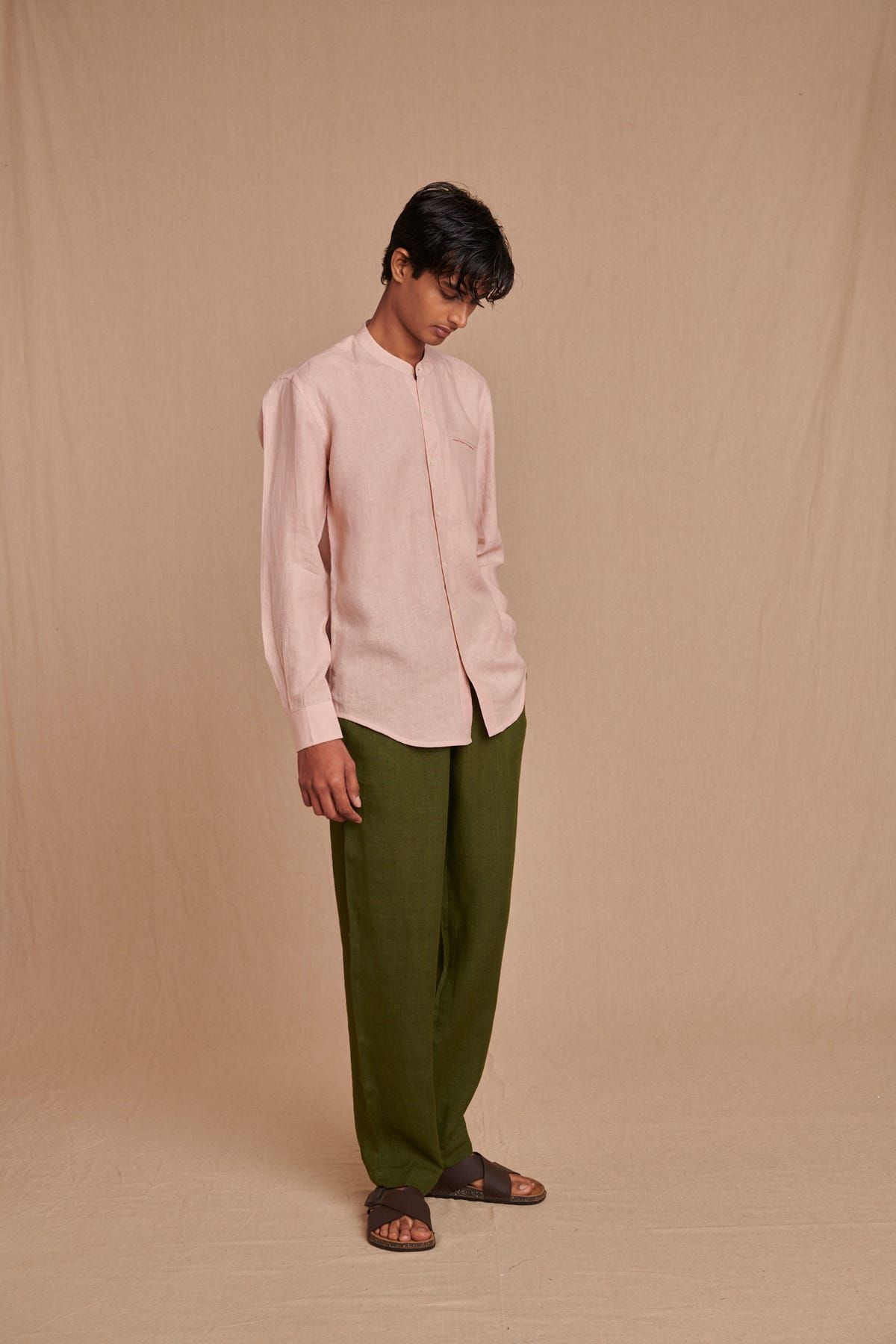 Blush Linen Men's Band Collar Shirt – Slim Fit - image 8