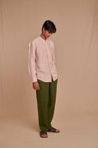 Blush Linen Men's Band Collar Shirt – Slim Fit view 8