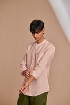 Blush Linen Men's Band Collar Shirt – Slim Fit view 9