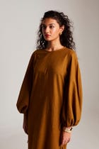 Olive Co-Linen Balloon Sleeves Dress - Sale view 2
