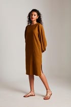 Olive Co-Linen Balloon Sleeves Dress - Sale view 3