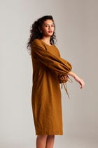 Olive Co-Linen Balloon Sleeves Dress - Sale view 4