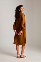 Olive Co-Linen Balloon Sleeves Dress - Sale view 5