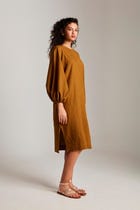Olive Co-Linen Balloon Sleeves Dress - Sale view 6
