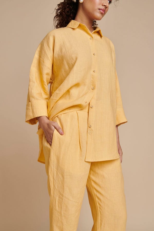 Saphed — Butterscotch Linen Pleated Pants - Sale