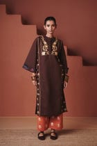 Coffee Co-Linen Multi-Panelled Kurta Set view 1