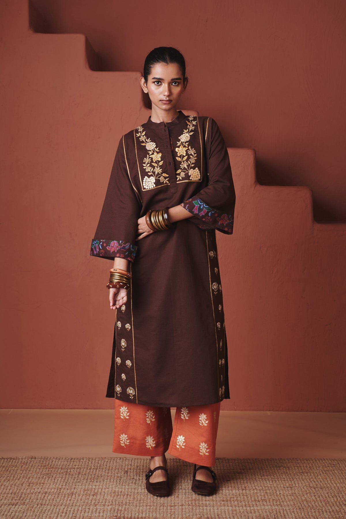 Coffee Co-Linen Multi-Panelled Kurta Set - image 4