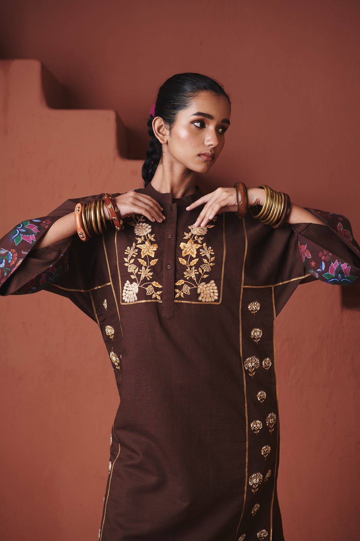 Coffee Co-Linen Multi-Panelled Kurta Set - image 6