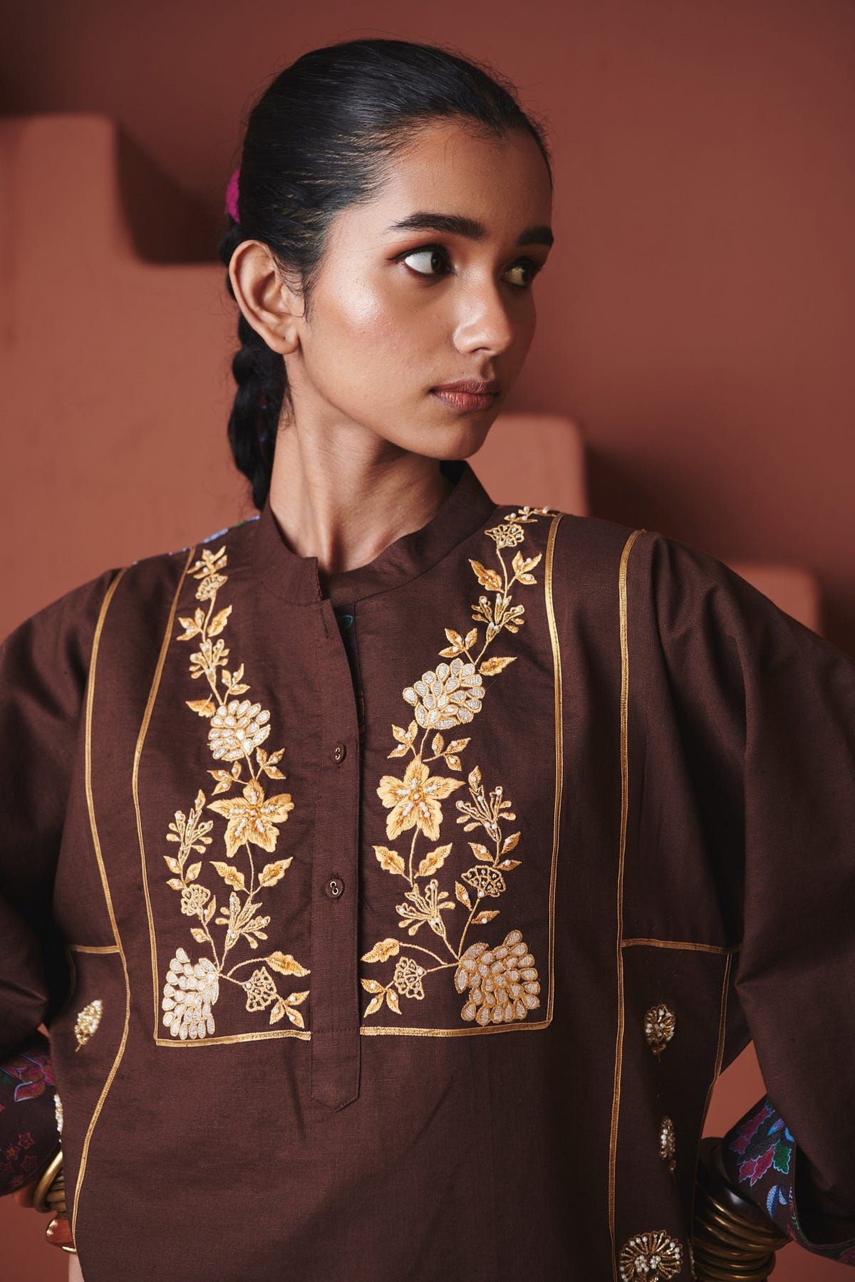 Coffee Co-Linen Multi-Panelled Kurta Set - image 7