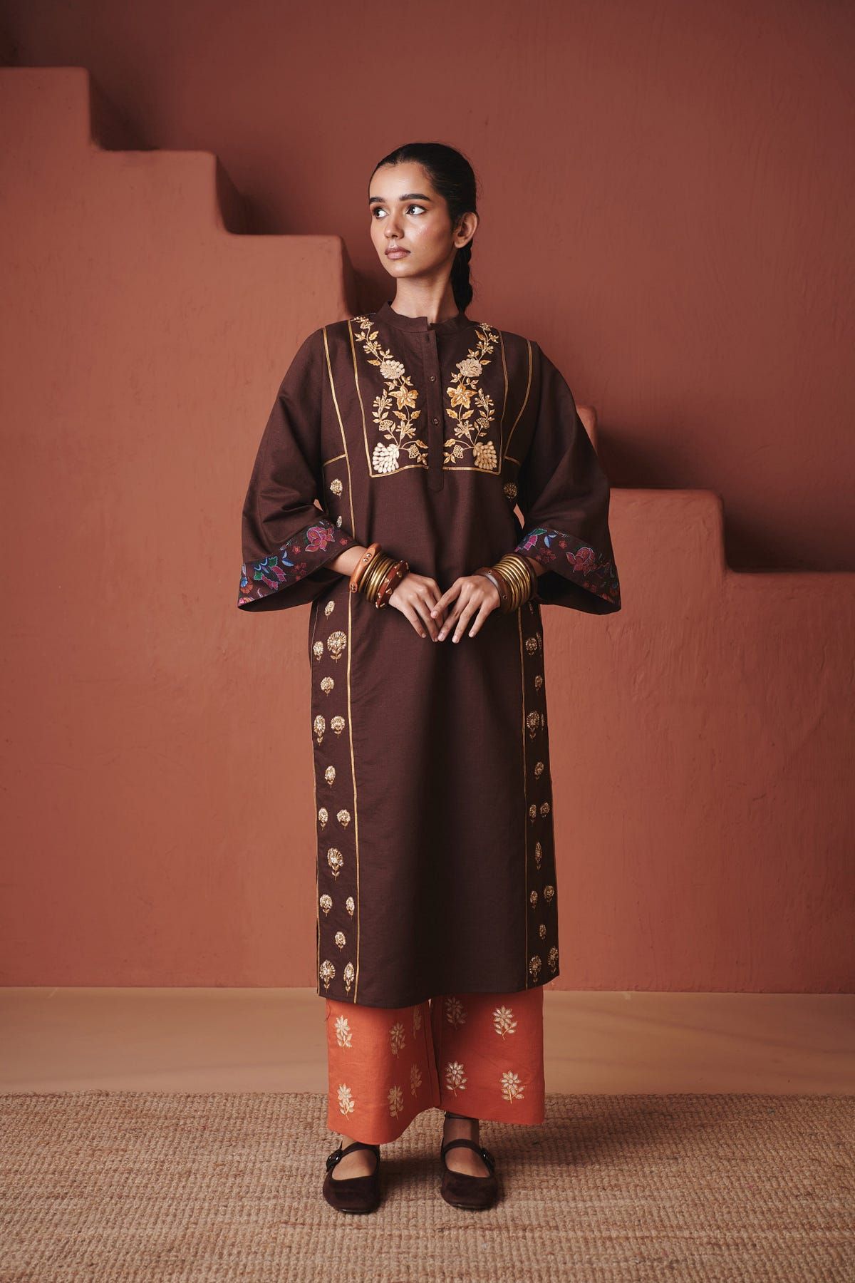 Coffee Co-Linen Multi-Panelled Kurta Set - image 9