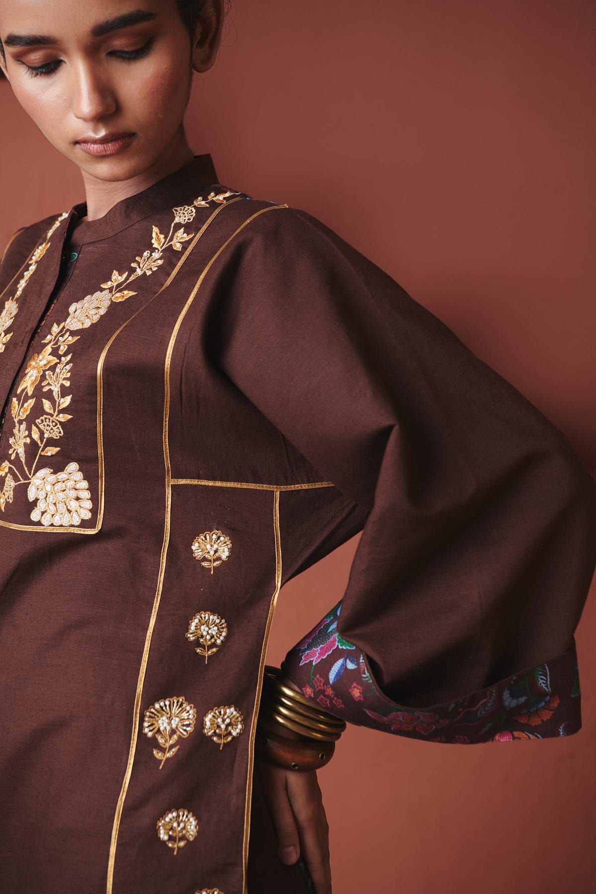 Coffee Co-Linen Multi-Panelled Kurta Set - image 10