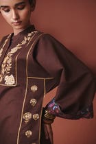Coffee Co-Linen Multi-Panelled Kurta Set view 10