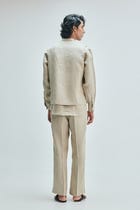 Undyed Linen Embroidered Men's Collarless Nehru Jacket Set view 9