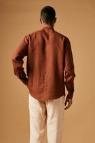 Cinnamon Linen Men's Band Collar Shirt view 5