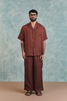 Chocolate Linen Men's Baggy Pants view 2