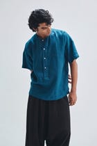 Indigo Linen Men's Half Sleeves Panelled Shirt Kurta view 3