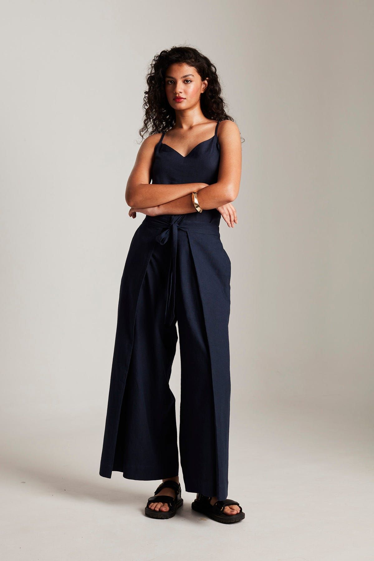Navy Co-Linen Wrap Pants - Sale - image 1