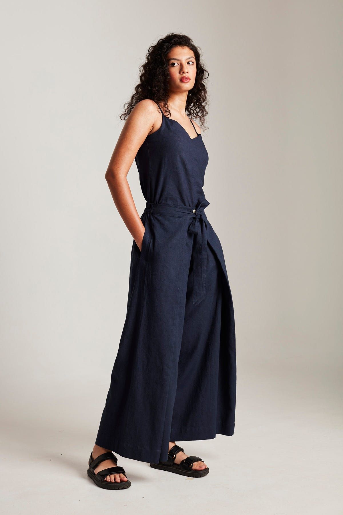 Navy Co-Linen Wrap Pants - Sale - image 2