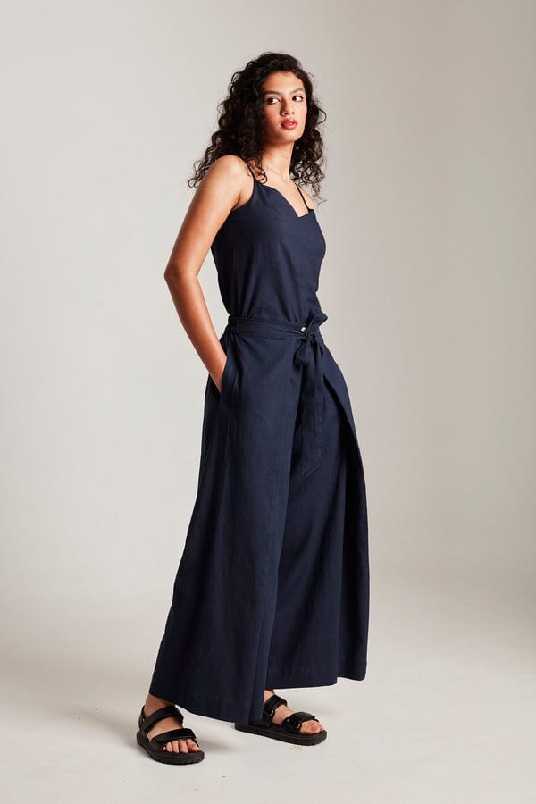 Saphed — Navy Co-Linen Wrap Pants - Sale