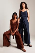 Navy Co-Linen Wrap Pants - Sale view 4