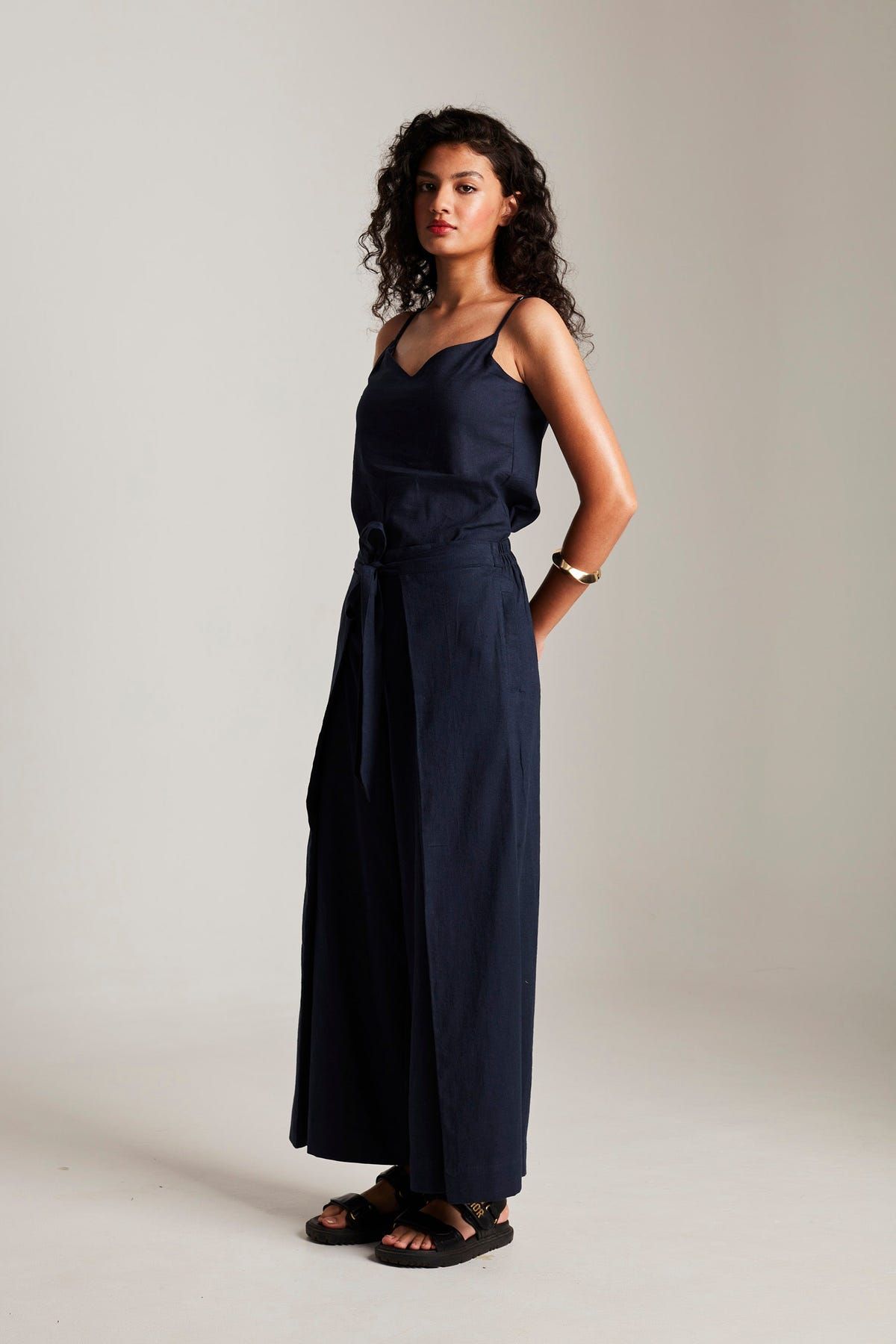 Navy Co-Linen Wrap Pants - Sale - image 5