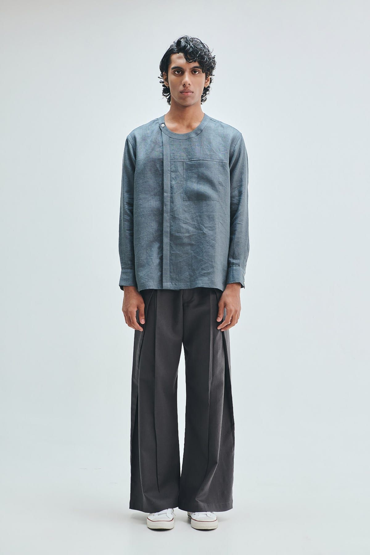 Slate Linen Men's Side Placket Shirt - image 3