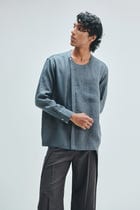 Slate Linen Men's Side Placket Shirt view 4