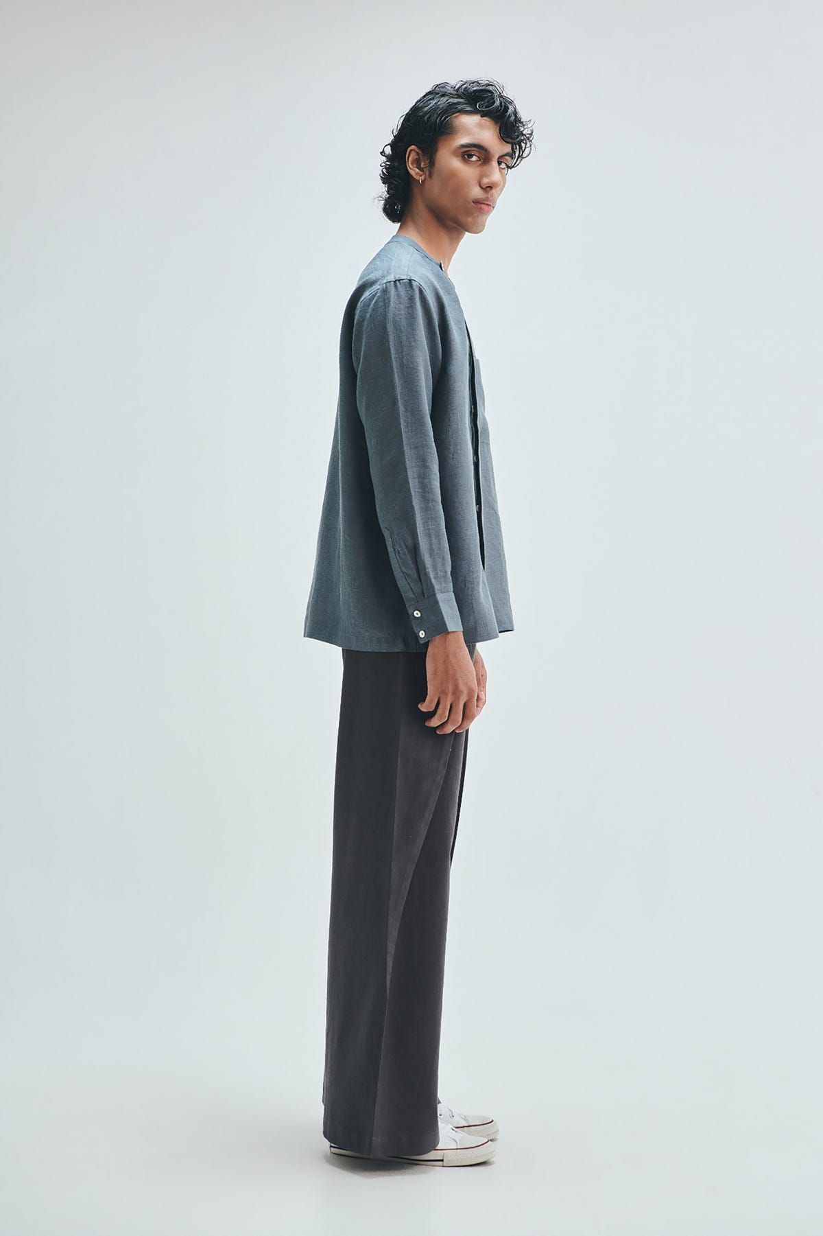 Slate Linen Men's Side Placket Shirt - image 5