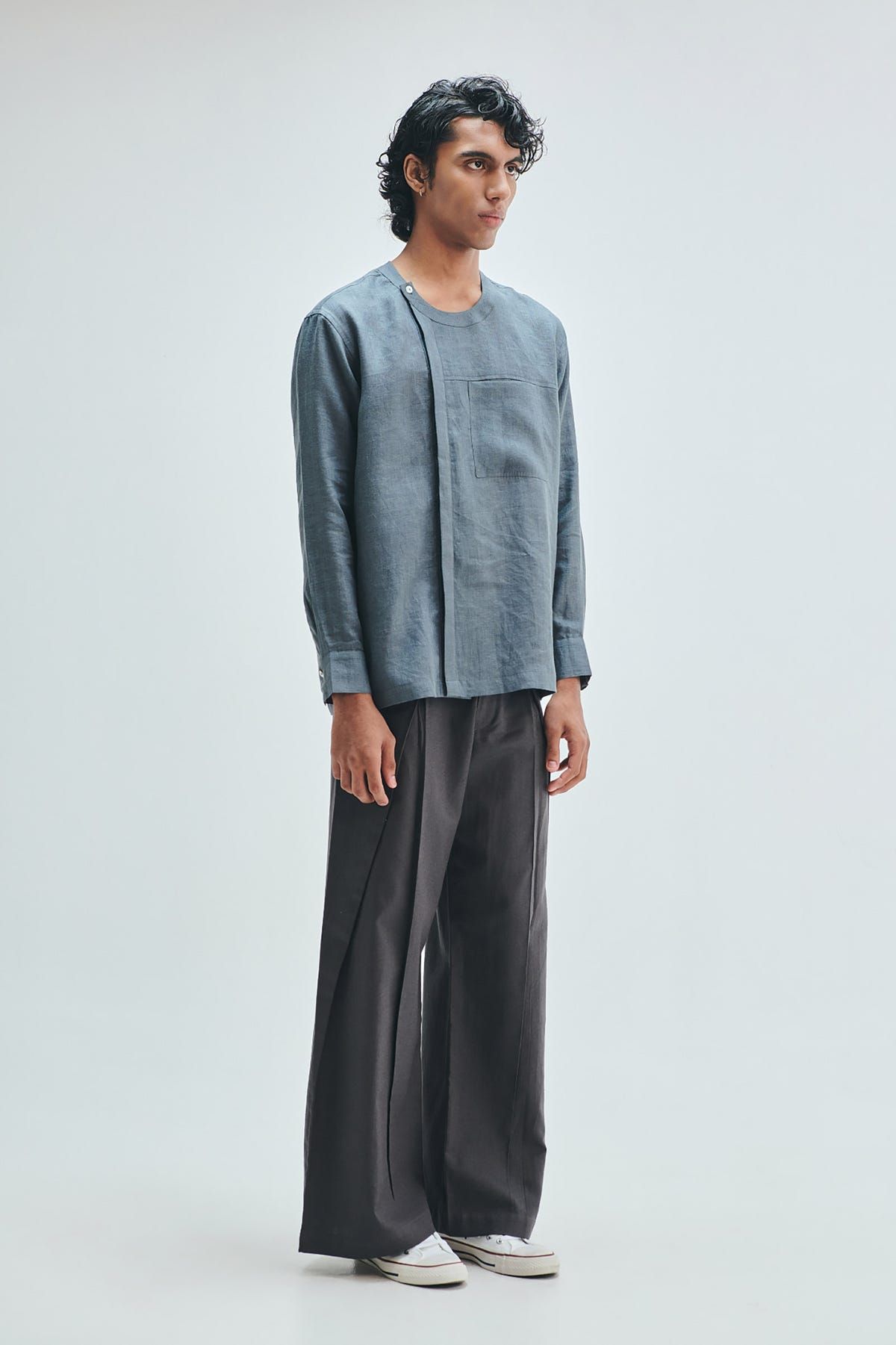 Slate Linen Men's Side Placket Shirt - image 6