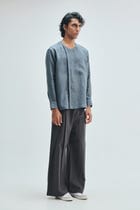 Slate Linen Men's Side Placket Shirt view 6